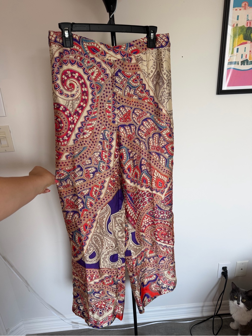 Zara Paisley Wide-Leg Jumpsuit Pants - Purple, Red & Cream